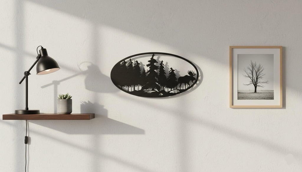 Premium Pine Forest & Moose Silhouette Metal Wall Art