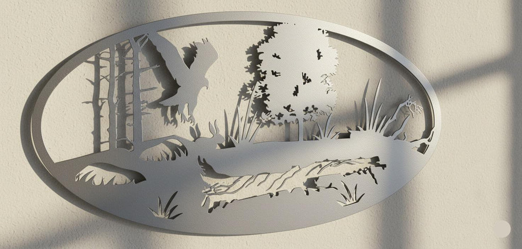 Premium Eagle, Rabbit and Forest Table Silhouette Metal Wall Decor