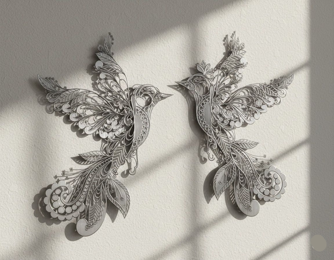 Premium Lace Birds Couple Metal Wall Decor