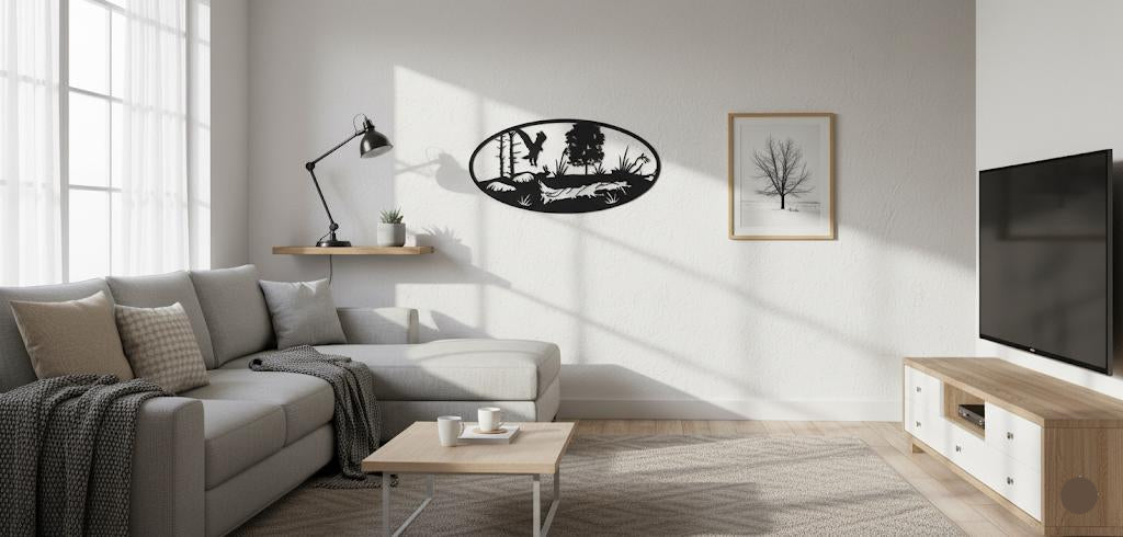 Premium Eagle, Rabbit and Forest Table Silhouette Metal Wall Decor