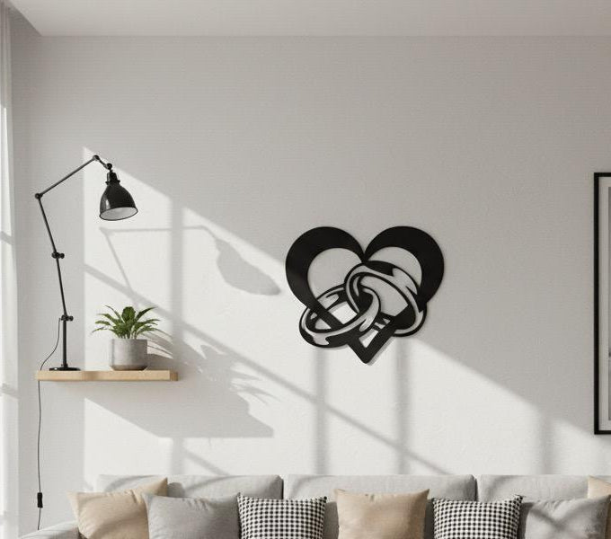 Premium Heart and Interlocked Rings Metal Wall Decor