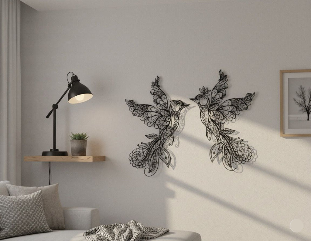Premium Lace Birds Couple Metal Wall Decor