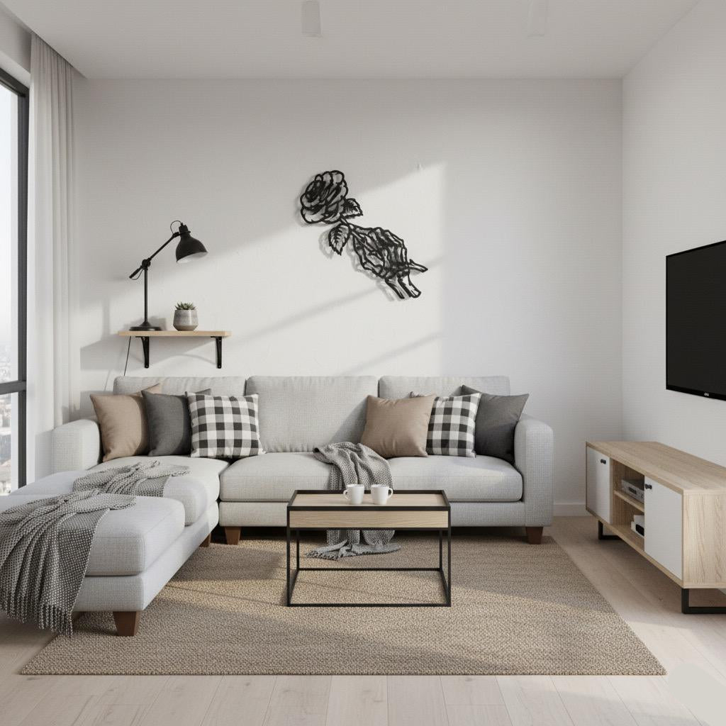 Premium Skeleton Hand with Rose Metal Wall Art