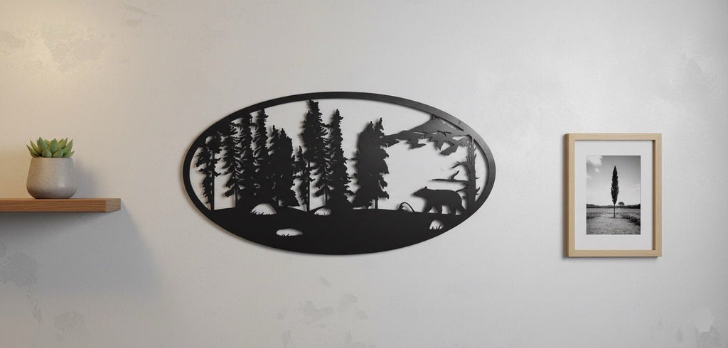 Premium Forest and Bear Silhouette Metal Wall Art