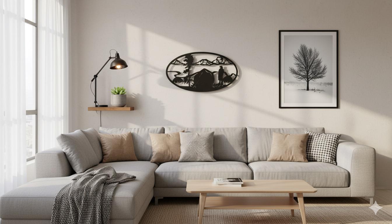 Premium Eagle, Mountain and River Silhouette Metal Wall Decor