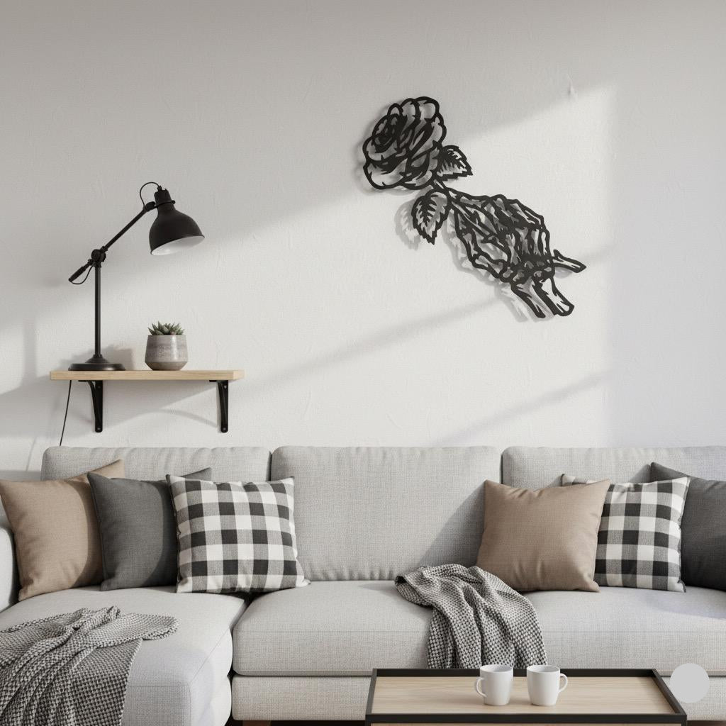 Premium Skeleton Hand with Rose Metal Wall Art