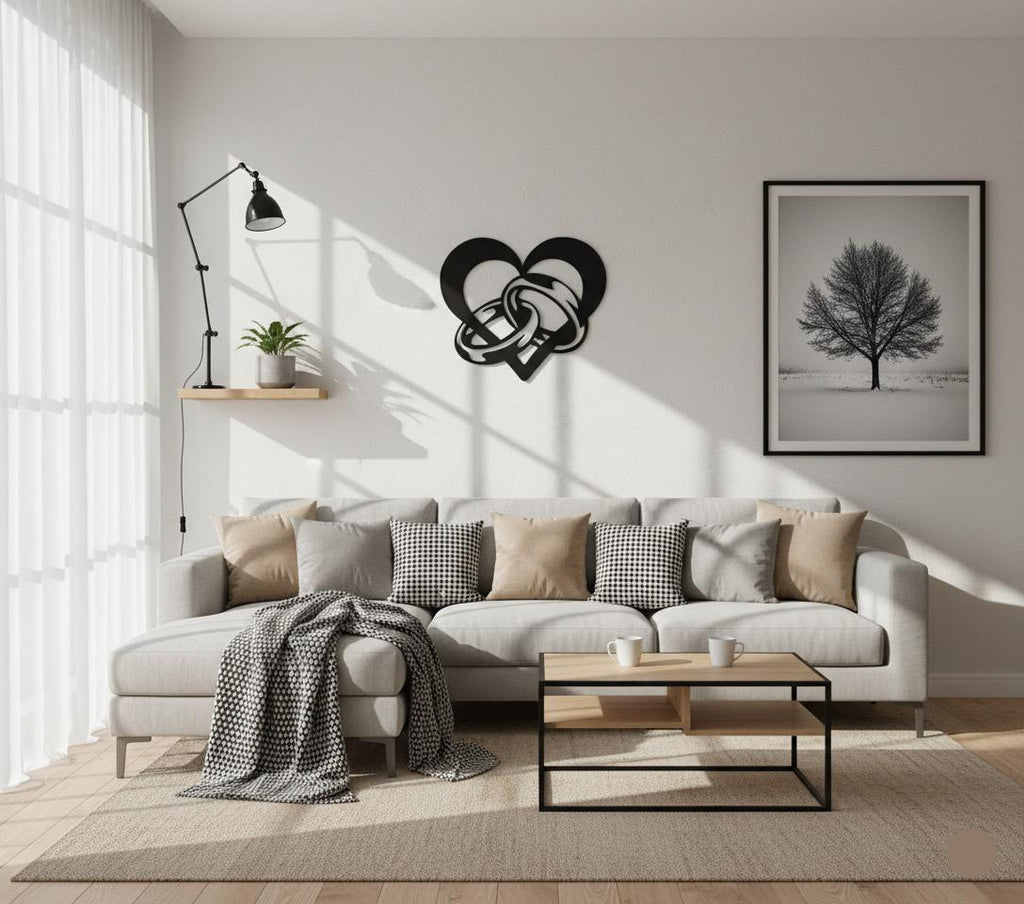 Premium Heart and Interlocked Rings Metal Wall Decor