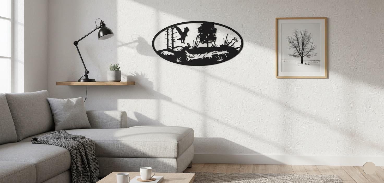Premium Eagle, Rabbit and Forest Table Silhouette Metal Wall Decor