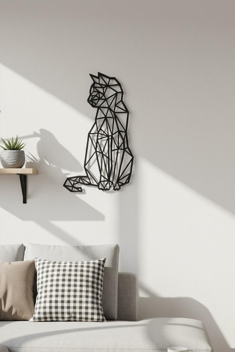 Premium Geometric Cat Metal Wall Art