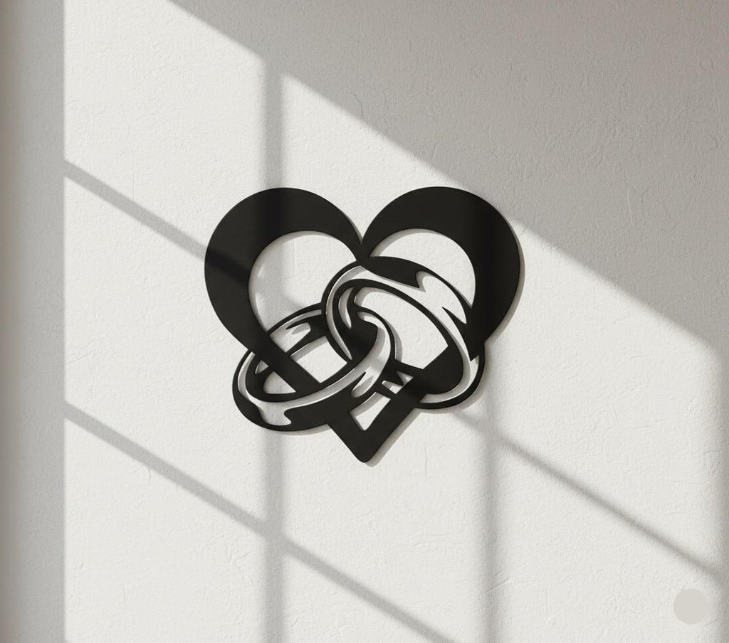 Premium Heart and Interlocked Rings Metal Wall Decor